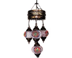 Hanglamp mozaïek Turkse lamp oosterse lamp kroonluchter 4 bollen multicolor