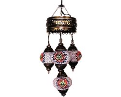 Hanglamp mozaïek Turkse lamp oosterse lamp kroonluchter 4 bollen multicolor