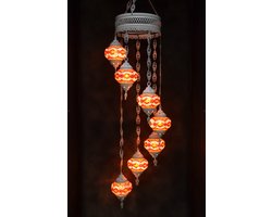 Hanglamp multicolour bruin zwart wit glas mozaïek Oosterse lamp kroonluchter Crèmewit 7 bollen