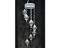 Hanglamp multicolour bruin zwart wit glas mozaïek Oosterse lamp kroonluchter Crèmewit 7 bollen