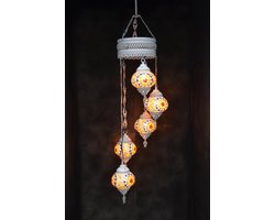 Hanglamp multicolour glas mozaïek 5 bollen Turkse Oosterse Crèmewit Marokkaanse kroonluchter