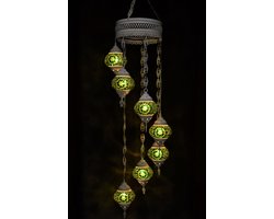 Hanglamp multicolour groen wit glas mozaïek Oosterse lamp kroonluchter Crèmewit 7 bollen