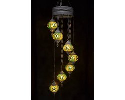Hanglamp multicolour groen zilver glas mozaïek Oosterse lamp kroonluchter Crèmewit 7 bollen