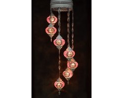 Hanglamp multicolour roos paars glas mozaïek Oosterse lamp kroonluchter Crèmewit 7 bollen