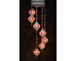 Hanglamp multicolour roos paars glas mozaïek Oosterse lamp kroonluchter Crèmewit 7 bollen