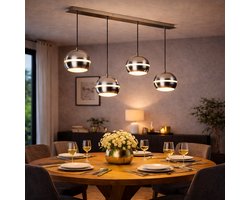 Hanglamp Nikkel – 4-lampen – Hoogte verstelbaar - E14 fitting – Metalen design – Moderne hanglamp – Industriële look – Verstelbaar – eettafel – woonkamer – Keukenlamp plafond – Lineaire balklamp – Warm sfeerlicht – Binnenverlichting – 105 cm