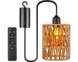 Hanglamp op batterijen met afstandsbediening - Rotan lamp voor terras, tuin, paviljoen, woonkamer, slaapkamer