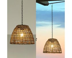 Hanglamp op Zonne-energie voor Buiten Tuin en Balkon met Geweven Zeegras