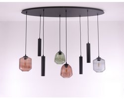 Hanglamp ovaal combi Colour & Kokers gu10 - 3 kleuren glas - 8lichts 140cm