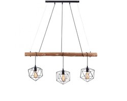 Hanglamp Pendel eettafellamp Woonkamerlamp Plafondlamp, metaal zwart hout bruin raster kappen, 3 vlammen E27, H 120 cm