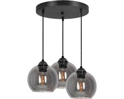 Hanglamp - Plafondlamp Industrieel 3-Lamps Smoke Bol Zwart Woonkamer