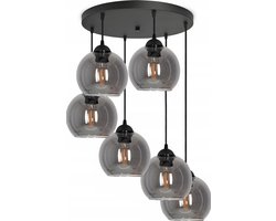 Hanglamp - Plafondlamp Industrieel 6-Lamps Smoke Bol Zwart Woonkamer