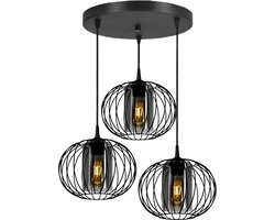 Hanglamp - Plafondlamp Industrieel met 3 Draad/Glas-kappen Zwart Smoke