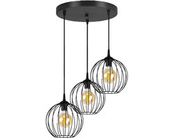 Hanglamp - Plafondlamp Industrieel Met 3 Glazen - Metalen Kappen Zwart Woonkamer/Eetkamer