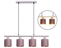 Hanglamp Plafondlamp "Maron" 4 spots lengte 72 cm Hoogte 140cm Textiel Chroom Bruin
