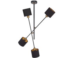 Hanglamp plafondlamp metaal stof 4 vlammen eetkamerlamp, spot zwart goudkleurig, 4x E14 fitting, HxLxB 81x77,5x77,5cm, WOFI 6603.04.10.9000