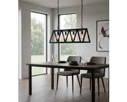 Hanglamp Prisma XL – Industrieel Zwarte Stalen Eettafellamp 95x95x38 cm – 4-Lichts Designlamp – Altameubel