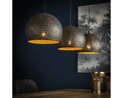 Hanglamp punch bol | 3 lichts | bruin / zwart | metaal | in hoogte verstelbaar tot 150 cm | Ø 25 cm | eetkamer / eettafel lamp | modern / sfeervol design