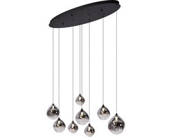 Hanglamp Rosado 8 - Ovale plafondlamp 120x45xH170 cm - Zwart met gerookt glas - LED dimbaar - Modern design