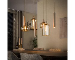 Hanglamp Serene – 7 lichts hanglamp | amber Glas en ovale Deense plafondplaat | 110 cm