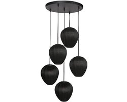 Hanglamp Silura 4282ZW – Zwart linnen, ronde plafondplaat 40 cm, 5-lichts, hoogte instelbaar, Mexlite