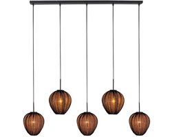 Hanglamp Silura 4287ZW - Zwart linnen, hoogte instelbaar, 5-lichts metalen balk - Mexlite