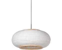Hanglamp Silva Alba 4640ZW zwart met linnen kap Ø60 cm - Hoogte verstelbaar - Steinhauer - Scandinavisch design - Hout, kunststof, linnen, metaal