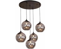 Hanglamp Smoking Glass - 5-lichts - Smoke Glas - 5 bollen - Rookglas - Ronde plaat