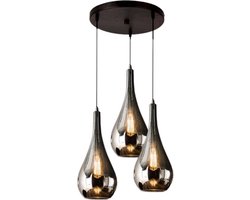 Hanglamp Smoking Glass Druppelvormig - Hanglamp- 3-lichts - Smoke Glas - 3 bollen - Rookglas