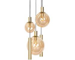 Hanglamp Steinhauer Bollique New 3801ME Messing 5-lichts, hoogte instelbaar, trendy design, materiaal: glas en metaal, voor binnen gebruik