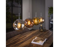 Hanglamp Stellar met glas | 130 cm | 4 lichts | chroom / goud / koper / oud zilver | eettafel lamp | eetkamer / woonkamer | glazen bollen | landelijk / modern / design