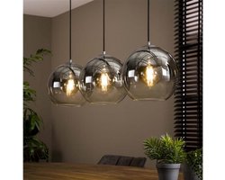 Hanglamp van 3 Bubble Lampen Bollen met Rookglas - Oud Zilver - Woonkamer - Eettafel - Slaapkamer - Sfeer Verlichting - In Hoogte Verstelbaar tot 150 cm