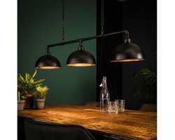 Hanglamp van 3 Lampen industrieel - Donkergrijs Metaal - Eetkamer - Woonkamer - Rond - Hanglamp - In Hoogte Verstelbaar tot 1500 cm - 118 cm breed - Snoerlengte 150 cm - Voedingstype Netstroom