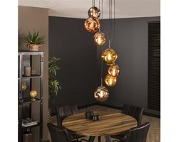 Hanglamp van 7 Lampen - Stellar - Getrapt 7- Lichts - Metaal - Glas - Goud - Koper en Chroom - Woonkamer - Keuken - Trappengat - Hanglamp in Hoogte Verstelbaar tot 280 cm - Voedingstype Netstroom