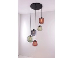 Hanglamp Videlamp 5 hangers gekleurd glas 380cm