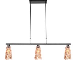 Hanglamp Vidrio retro | 3 lichts | amberkleurig/zwart | uitschuifbaar tot 165 cm | E27 | breedte 130 cm | glasdesign | woonkamer / eetkamer