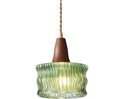 Hanglamp Vintage met Glazen Kap en Hout, In Hoogte Verstelbaar