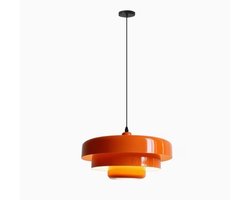 Hanglamp Vintage Oranje - Zwart snoer - Retro Taartvorm - Metaal - Moderne uitstraling - inclusief LED lamp