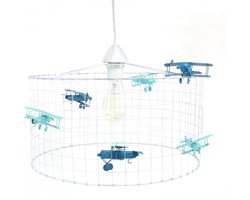 Hanglamp Vliegtuig-Kinderkamer-Babykamer-Speelkamer-Petrol Blauw-Gemixt-Ø40cm.
