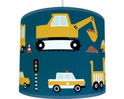 Hanglamp Voertuigen donker blauw Graafmachine Vrachtwagen Busje Caravan Auto jongenskamer Verlichting diameter 30cm met pendel voor kinderkamer