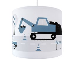 Hanglamp Voertuigen Graafmachine Auto jeans blauw jongenskamer Verlichting diameter 30cm met pendel voor kinderkamer