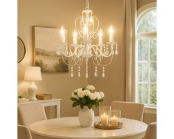 Hanglamp wit kristallen lamp kroonluchter woonkamer licht plafondlamp hanglamp, 5-vlam, 5x E14, DxH 44x129 cm