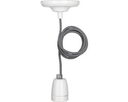 Hanglamp York E27 Porselein Wit incl. Textielsnoer Zwart/Wit en Plafondkap
