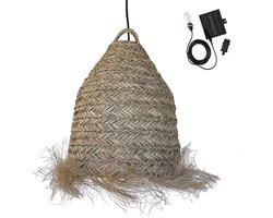 Hanglamp Zeegras - Zonne-energie Lamp - Buiten Decoratie - Hybride Kabel - 41x41x47cm - Beige