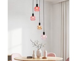 Hanglamp zwart met amber en roze glas, 4-lichts - Monroe