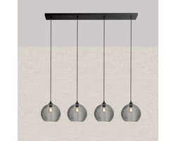 Hanglamp Zwart met Smoke Glas – 4-Lichts Langwerpig | Xavi