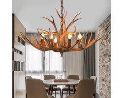 Hanglampen - Kroonluchter - Herten gewei - Decoratie - Verlichting - 6 lampen - Lichtbruin - Retro - 66 x 66 x 45 cm