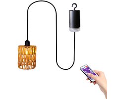 Hanglampen op batterijen - hanglamp - LED-hanglampen met afstandsbediening - Decoratieve hanglampen voor binnen - Natuurlijke houtkleur - Rotan