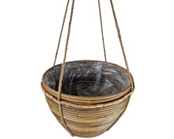 Hangmand - Rotan - Streep - Riet - Hangplant - Dia35xH25 cm - Grey - Hangende mand - Buiten - Binnen - Planten houder