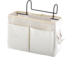 Hangmand - tasorganizer - bedzakhouder - Opbergzakken - Bedorganizer - Hangende Opbergzakken - slaapzaal organizer - 30*10*19 cm - Gebroken wit - met 4 zakken en 2 haken - canvas - voor stapelbed, ziekenhuisbed, slaapzaal, camping
